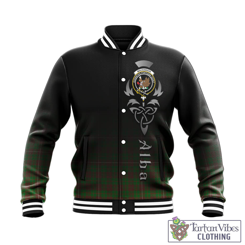 Tartan Vibes Clothing MacKinnon Hunting Modern Tartan Baseball Jacket Featuring Alba Gu Brath Family Crest Celtic Inspired