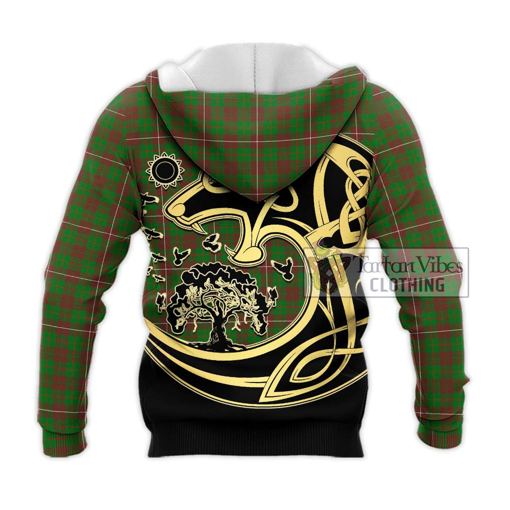 MacKinnon Hunting Modern Tartan Knitted Hoodie with Family Crest Celtic Wolf Style - Tartan Vibes Clothing