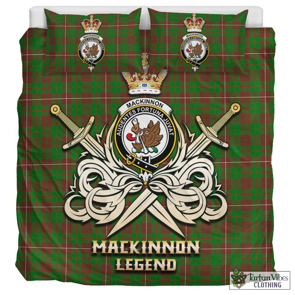 Tartan Vibes Clothing MacKinnon Hunting Modern Tartan Bedding Set with Clan Crest and the Golden Sword of Courageous Legacy