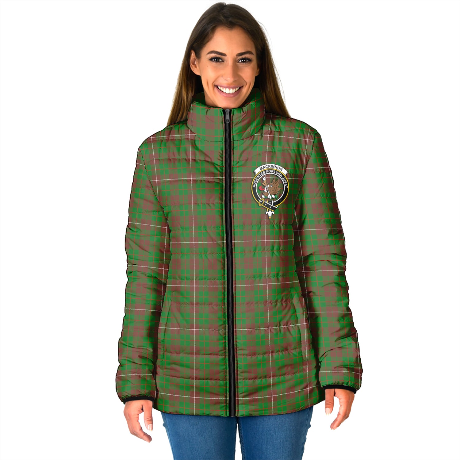 MacKinnon Hunting Modern Tartan Padded Jacket with Family Crest - Tartan Vibes Clothing