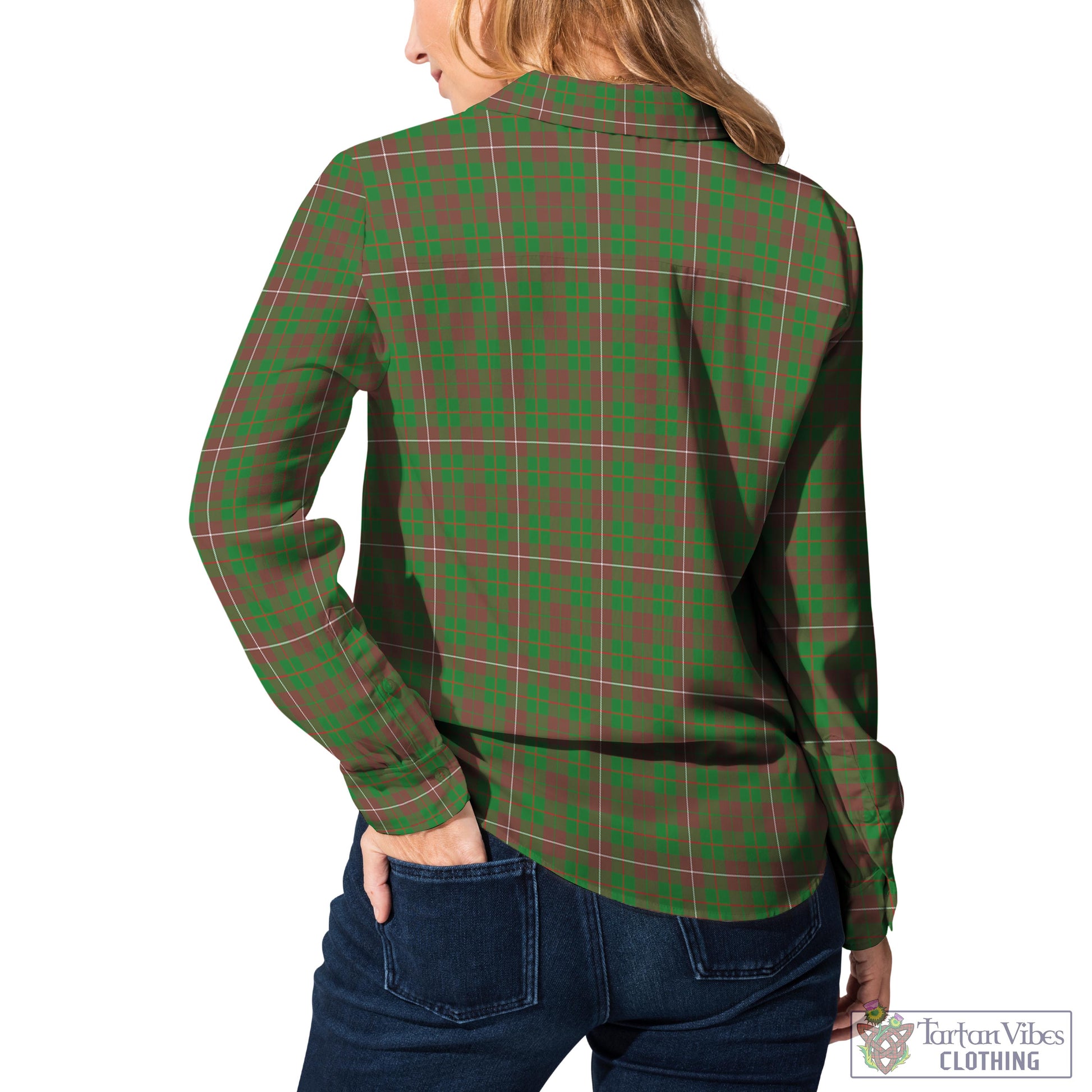 Tartan Vibes Clothing MacKinnon Hunting Modern Tartan Womens Casual Shirt with Family Crest