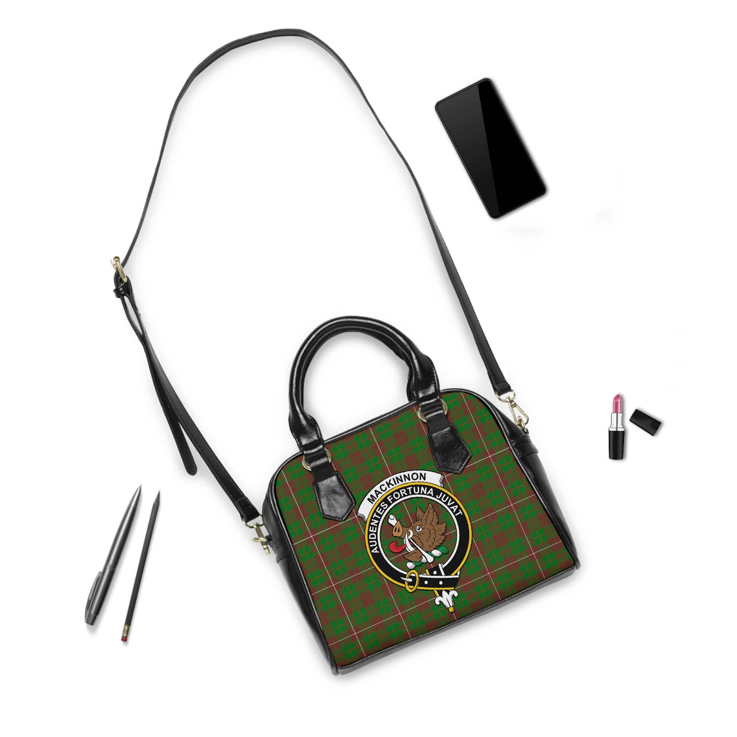 MacKinnon Hunting Modern Tartan Shoulder Handbags with Family Crest - Tartanvibesclothing