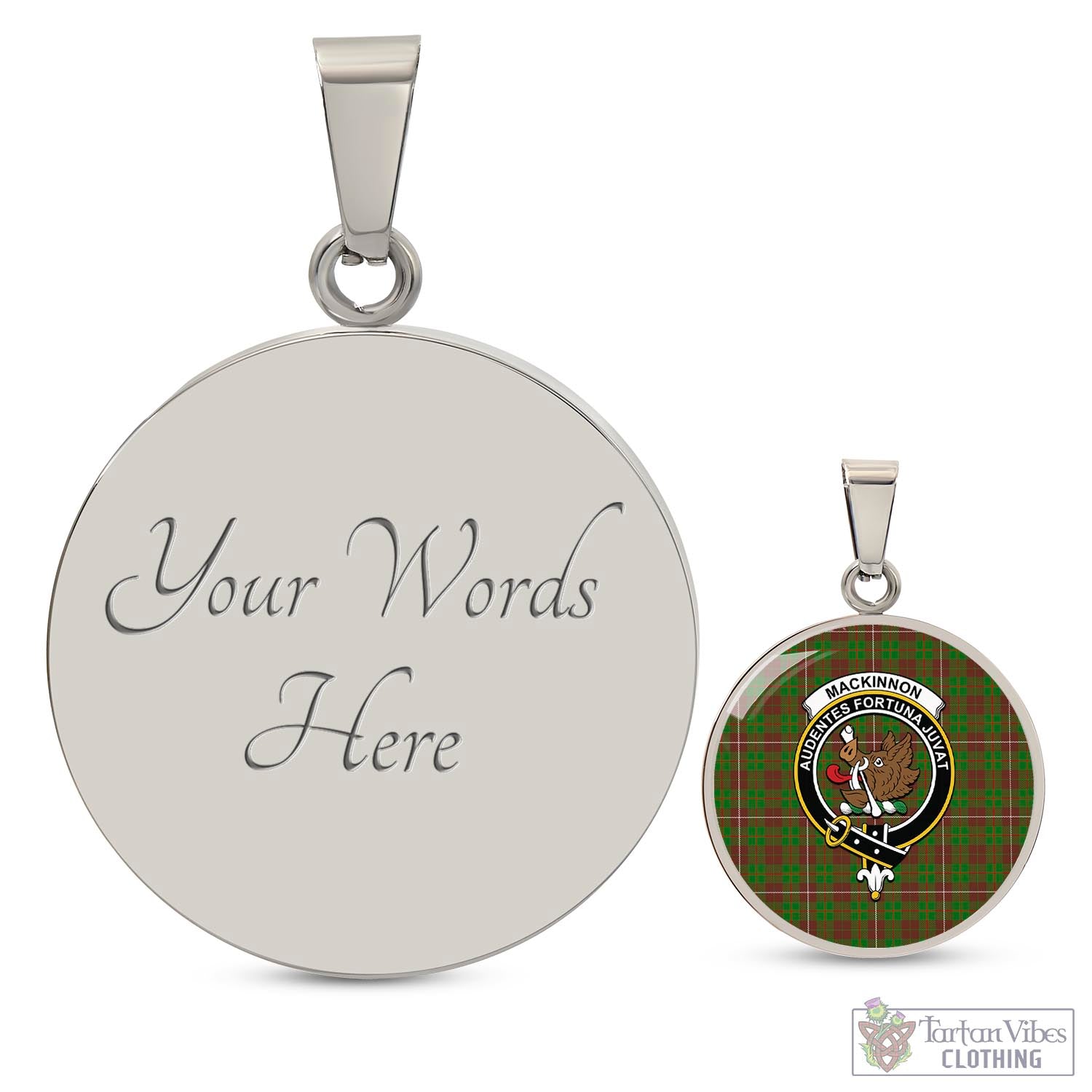 Tartan Vibes Clothing MacKinnon Hunting Modern Tartan Circle Necklace with Family Crest