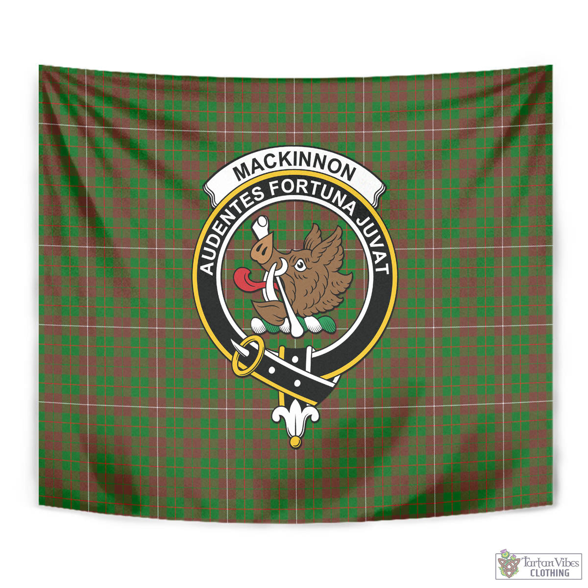 Tartan Vibes Clothing MacKinnon Hunting Modern Tartan Tapestry Wall Hanging and Home Decor for Room with Family Crest