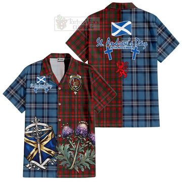 MacKinnon (McKinnon) Tartan Short Sleeve Button Shirt Happy St. Andrew's Day Half Tartan Style