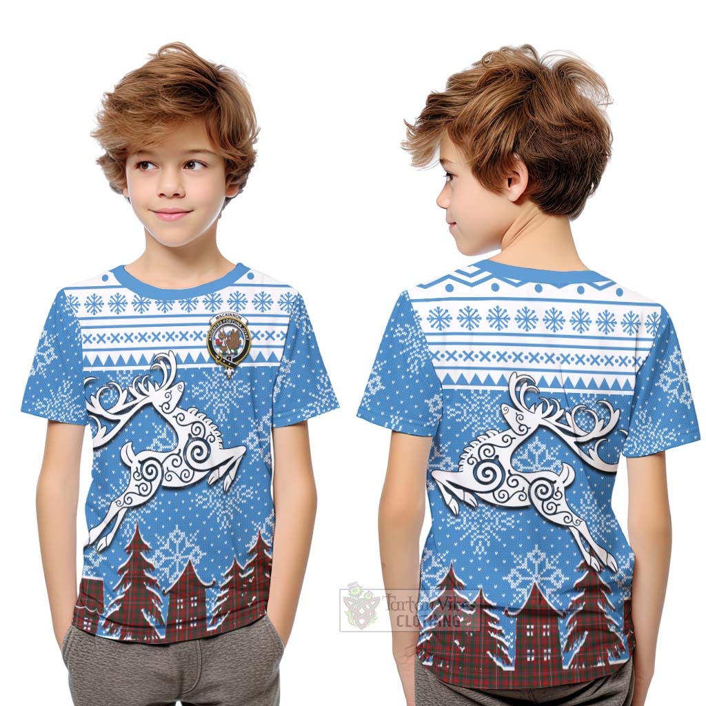 Tartan Vibes Clothing MacKinnon (McKinnon) Clan Christmas Kid T-Shirt Celtic Reindeer Style