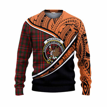 MacKinnon (McKinnon) Crest Tartan Knitted Sweater with Polynesian Vibes Style - Orange Version