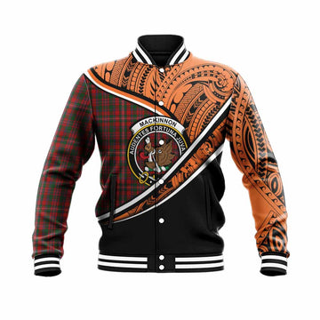 MacKinnon (McKinnon) Crest Tartan Baseball Jacket with Polynesian Vibes Style - Orange Version