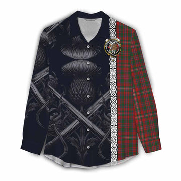 MacKinnon (McKinnon) Tartan Women's Casual Shirt with Family Crest Cross Sword Thistle Celtic Vibes