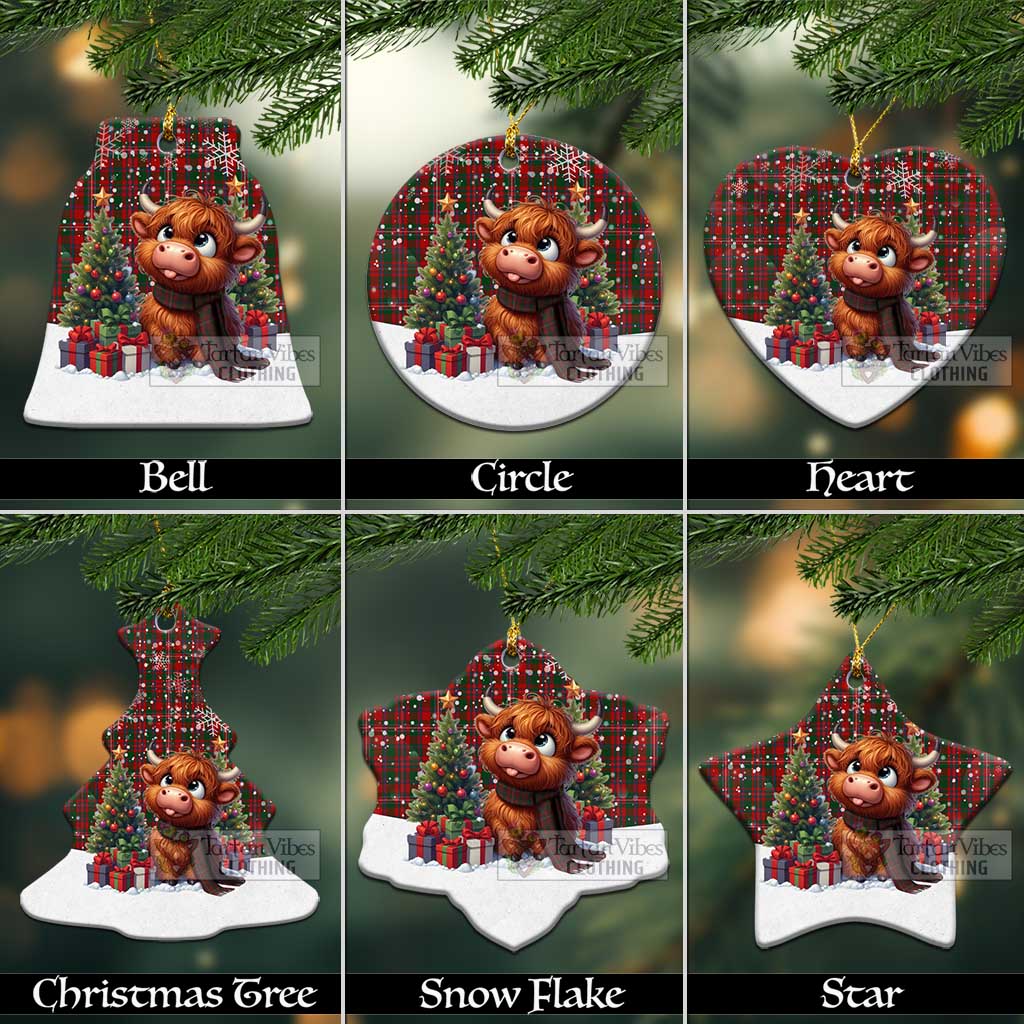 Tartan Vibes Clothing MacKinnon (McKinnon) Tartan Christmas Ceramic Ornament with Adorable Highland Coo