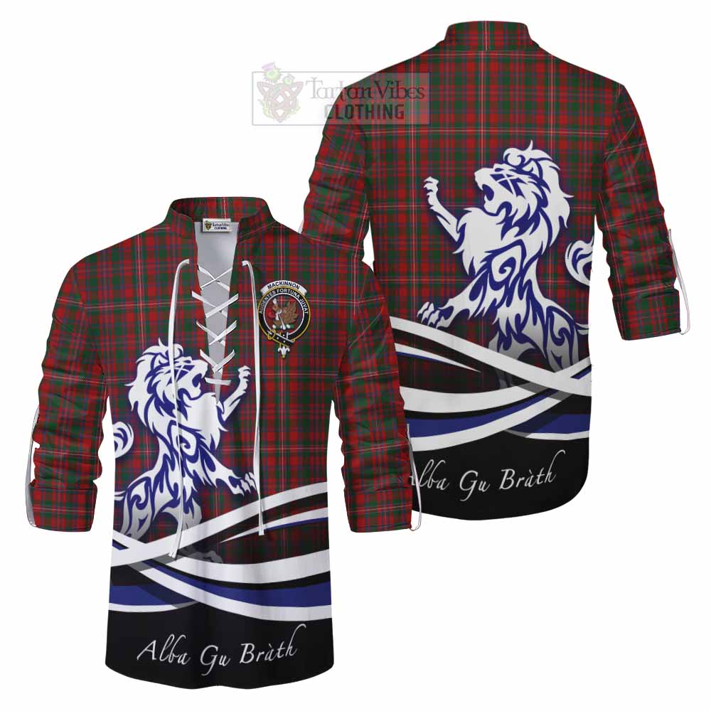 Tartan Vibes Clothing MacKinnon (McKinnon) Tartan Ghillie Kilt Shirt with Alba Gu Brath Regal Lion Emblem