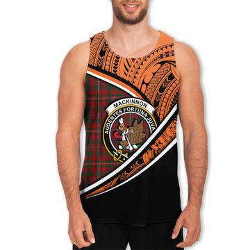 MacKinnon (McKinnon) Crest Tartan Men's Tank Top with Polynesian Vibes Style - Orange Version