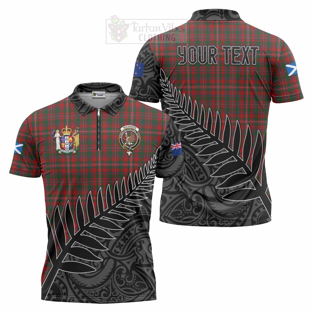 Tartan Vibes Clothing MacKinnon (McKinnon) Crest Tartan Zipper Polo Shirt with New Zealand Silver Fern Half Style