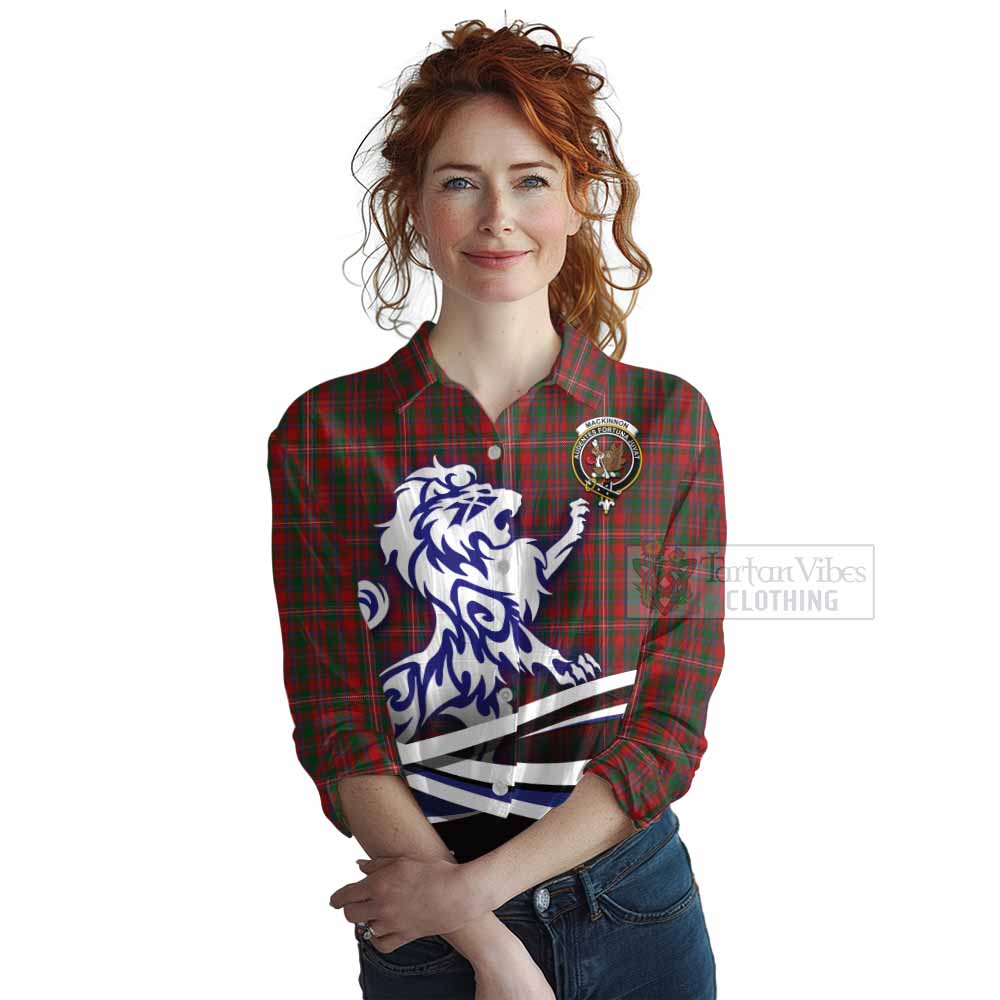 Tartan Vibes Clothing MacKinnon (McKinnon) Tartan Women's Casual Shirt with Alba Gu Brath Regal Lion Emblem