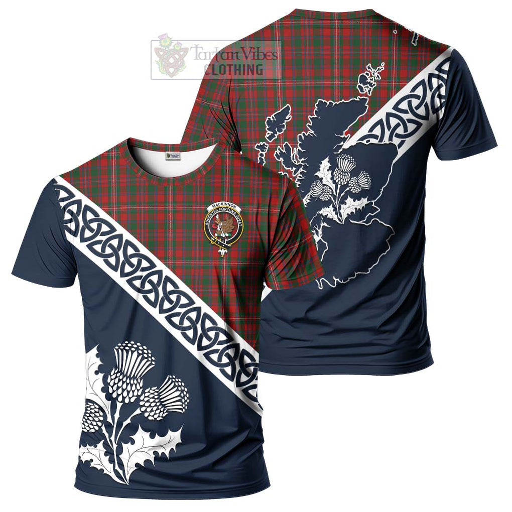 MacKinnon (McKinnon) Tartan T-Shirt Featuring Thistle and Scotland Map