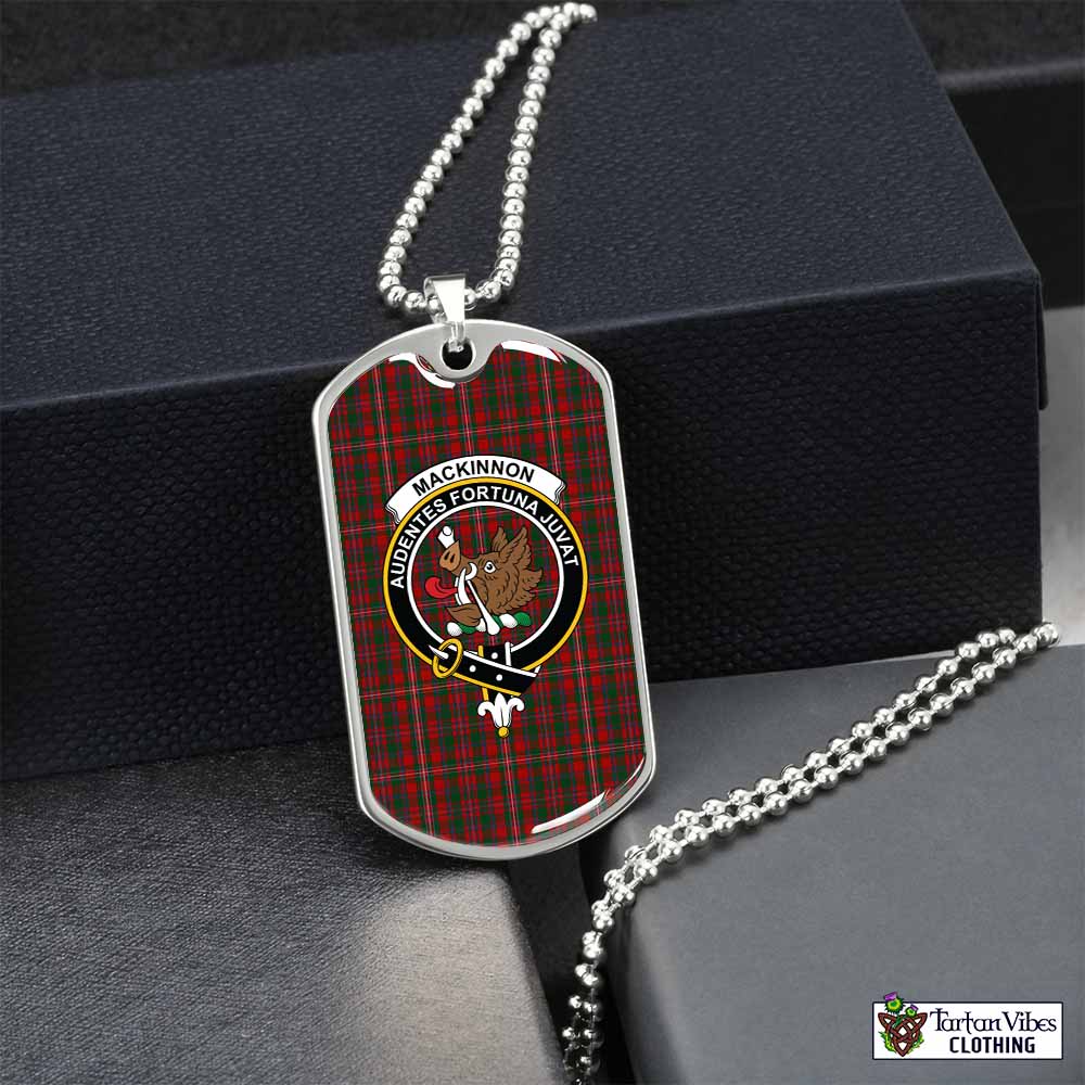 Tartan Vibes Clothing MacKinnon (McKinnon) Tartan Dog Tag Necklace with Family Crest