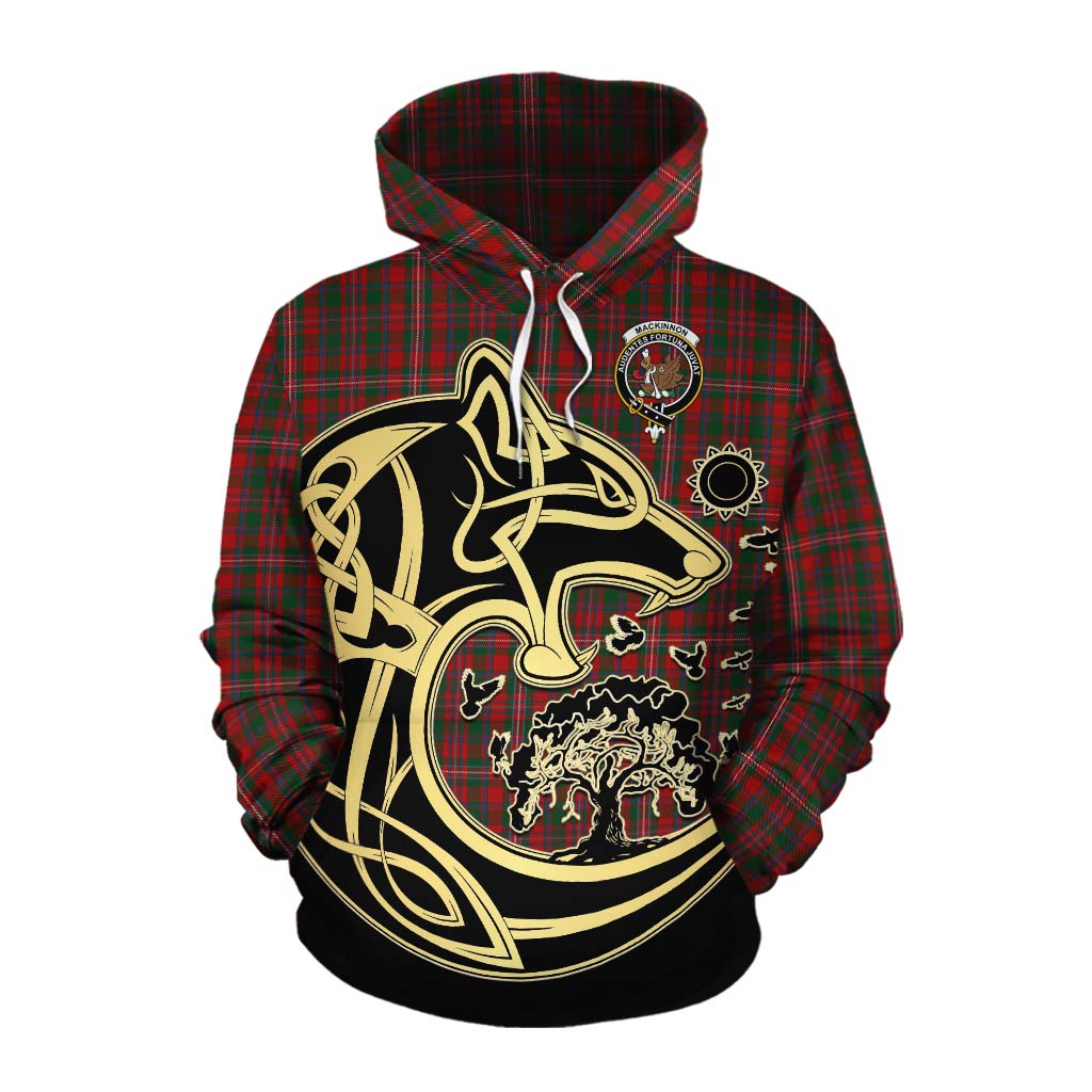 Tartan Vibes Clothing MacKinnon (McKinnon) Tartan Cotton Hoodie with Family Crest Celtic Wolf Style