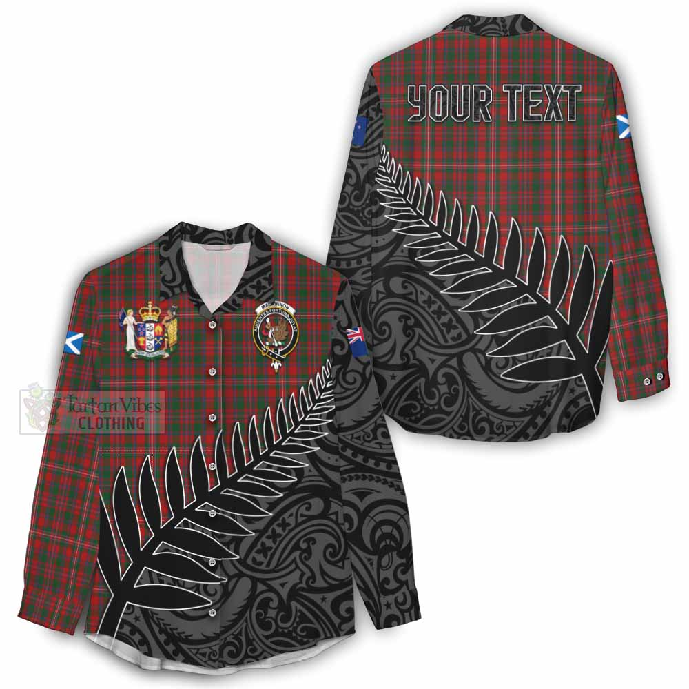 Tartan Vibes Clothing MacKinnon (McKinnon) Crest Tartan Women's Casual Shirt with New Zealand Silver Fern Half Style