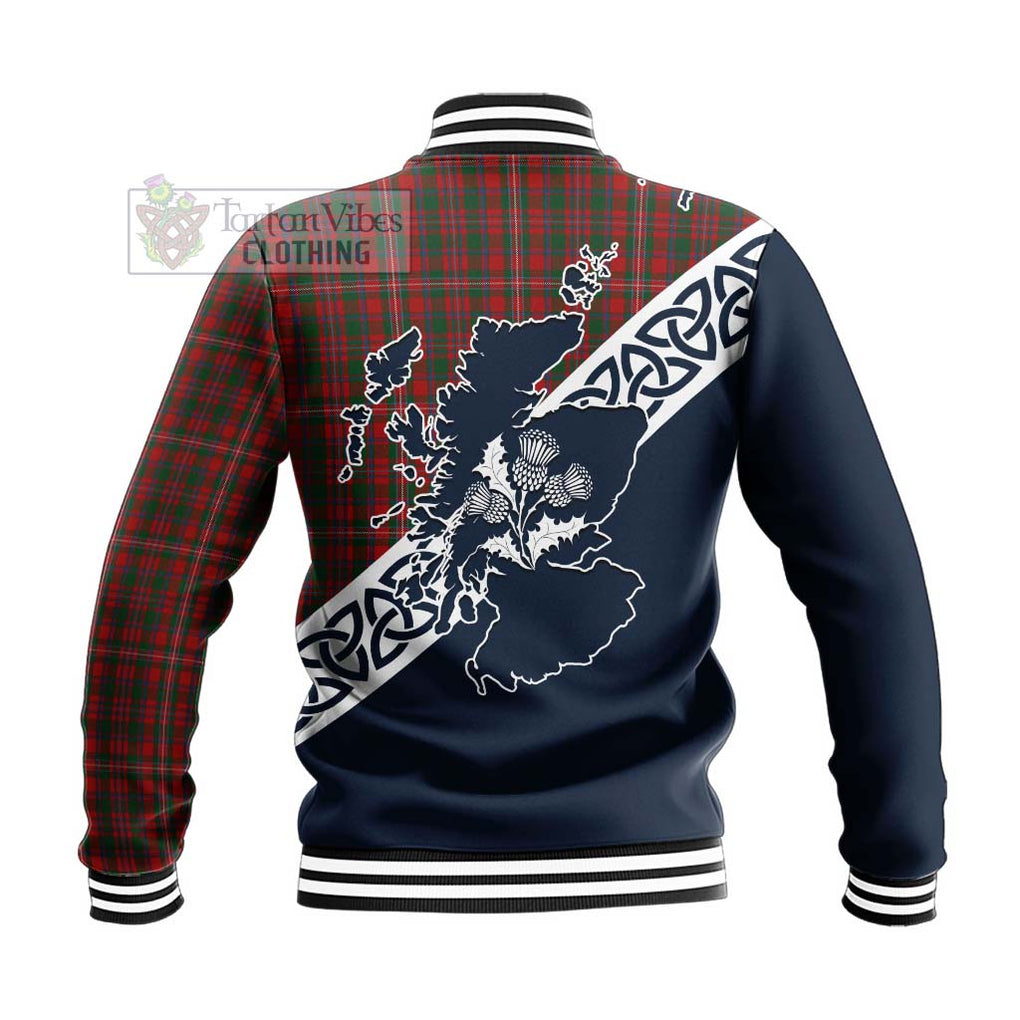MacKinnon (McKinnon) Tartan Baseball Jacket Featuring Thistle and Scotland Map - Tartan Vibes Clothing