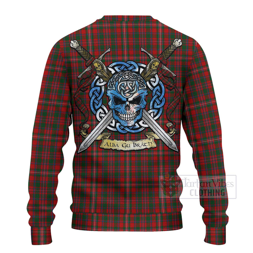 Tartan Vibes Clothing MacKinnon (McKinnon) Tartan Knitted Sweater with Family Crest Celtic Skull Style