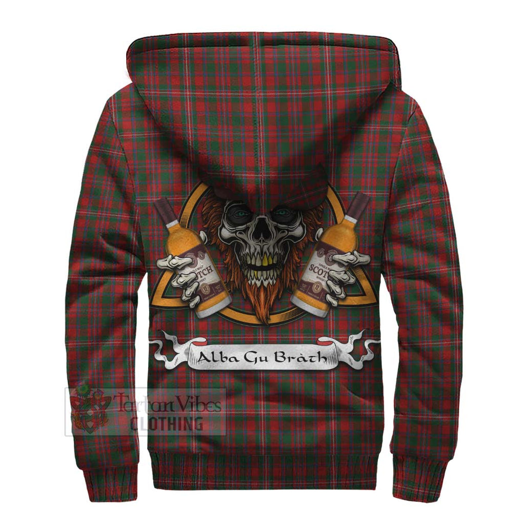 Tartan Vibes Clothing MacKinnon (McKinnon) Tartan Sherpa Hoodie with Family Crest and Bearded Skull Holding Bottles of Whiskey