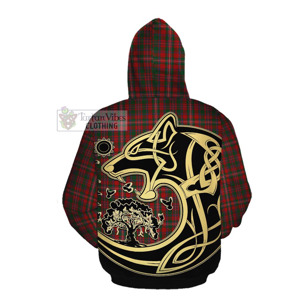 Tartan Vibes Clothing MacKinnon (McKinnon) Tartan Cotton Hoodie with Family Crest Celtic Wolf Style