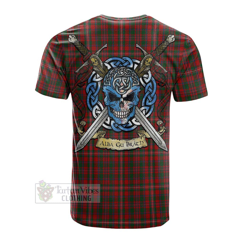 Tartan Vibes Clothing MacKinnon (McKinnon) Tartan Cotton T-shirt with Family Crest Celtic Skull Style