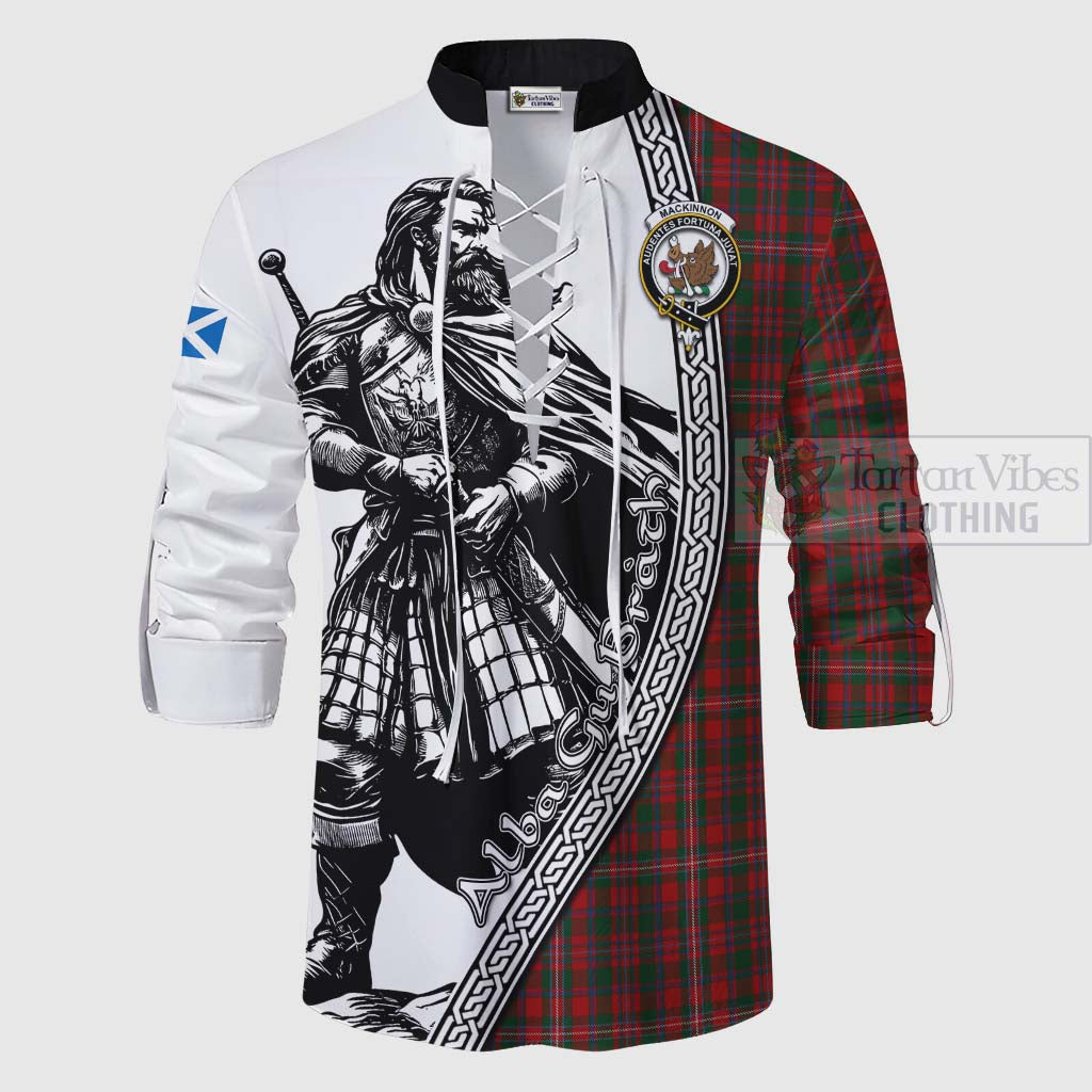 Tartan Vibes Clothing MacKinnon (McKinnon) Tartan Clan Crest Ghillie Kilt Shirt with Highlander Warrior Celtic Style