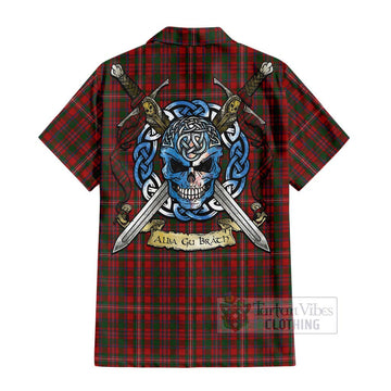 MacKinnon (McKinnon) Tartan Short Sleeve Button Shirt with Family Crest Celtic Skull Style