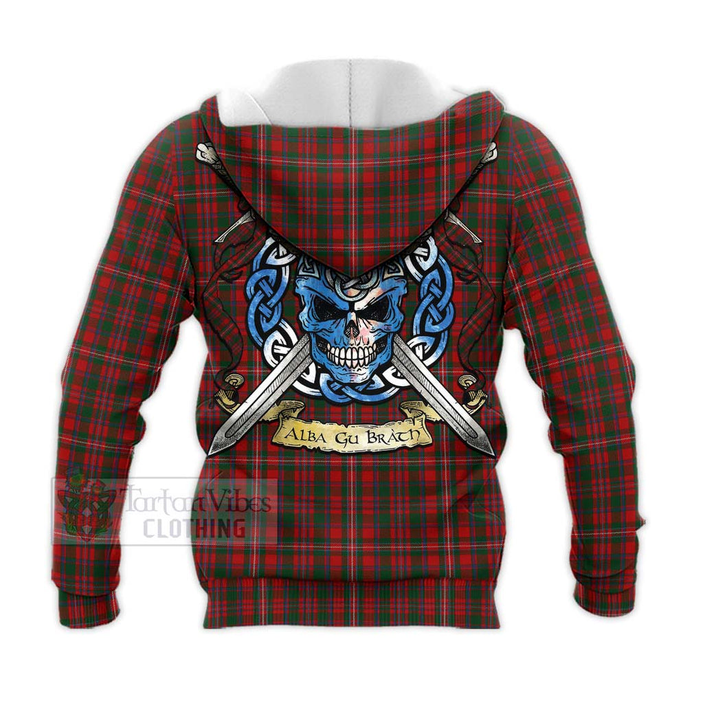 Tartan Vibes Clothing MacKinnon (McKinnon) Tartan Knitted Hoodie with Family Crest Celtic Skull Style