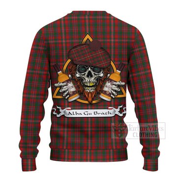 MacKinnon (McKinnon) Tartan Ugly Sweater with Family Crest and Bearded Skull Holding Bottles of Whiskey