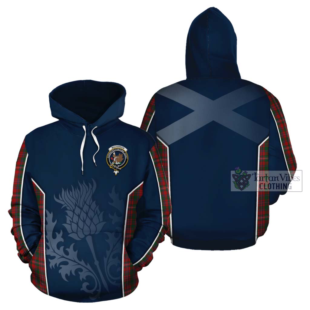 Tartan Vibes Clothing MacKinnon (McKinnon) Tartan Cotton Hoodie with Family Crest and Scottish Thistle Vibes Sport Style