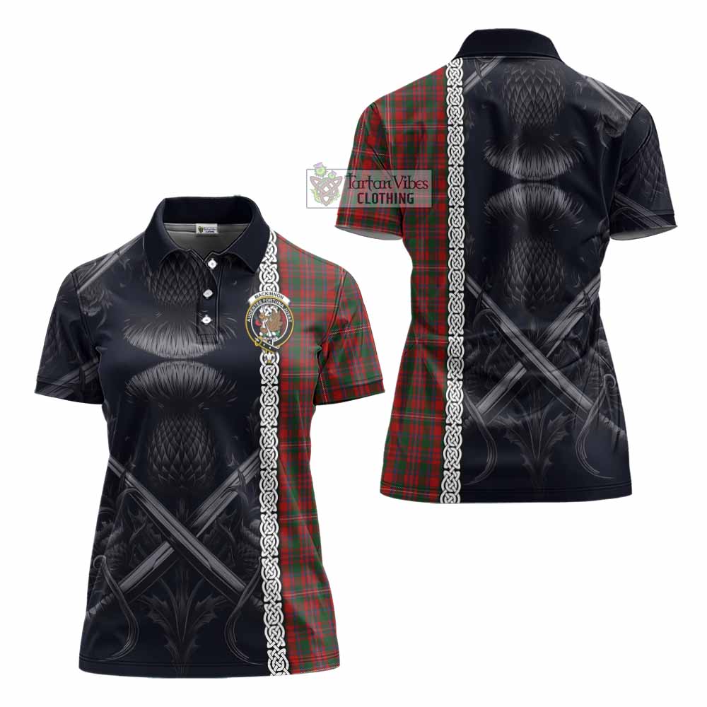 Tartan Vibes Clothing MacKinnon (McKinnon) Tartan Women's Polo Shirt with Family Crest Cross Sword Thistle Celtic Vibes