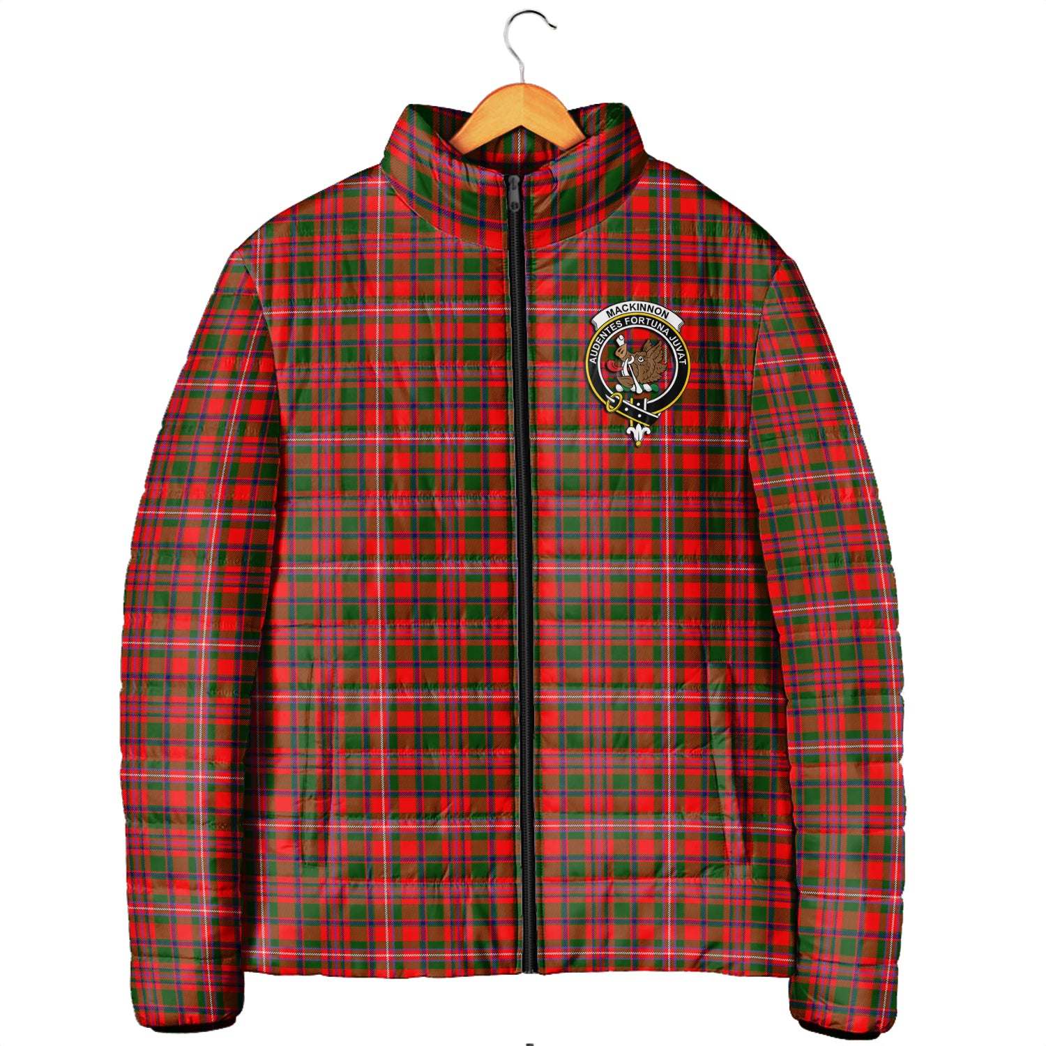 MacKinnon Modern Tartan Padded Jacket with Family Crest Men's Padded Jacket - Tartan Vibes Clothing