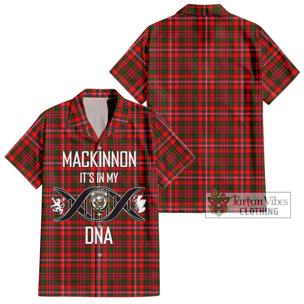 MacKinnon Modern Tartan Short Sleeve Button Shirt with Family Crest DNA In Me Style Kid - Tartanvibesclothing Shop