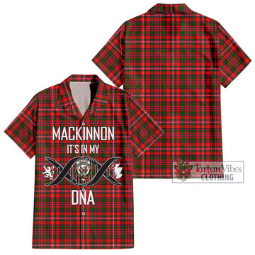 MacKinnon Modern Tartan Short Sleeve Button Shirt with Family Crest DNA In Me Style