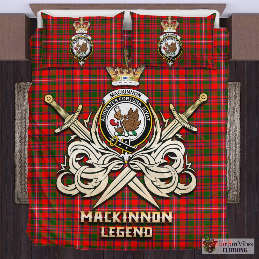 Tartan Vibes Clothing MacKinnon Modern Tartan Bedding Set with Clan Crest and the Golden Sword of Courageous Legacy