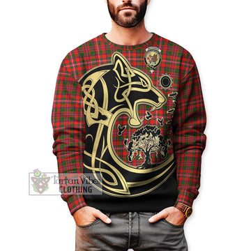 MacKinnon Modern Tartan Sweatshirt with Family Crest Celtic Wolf Style