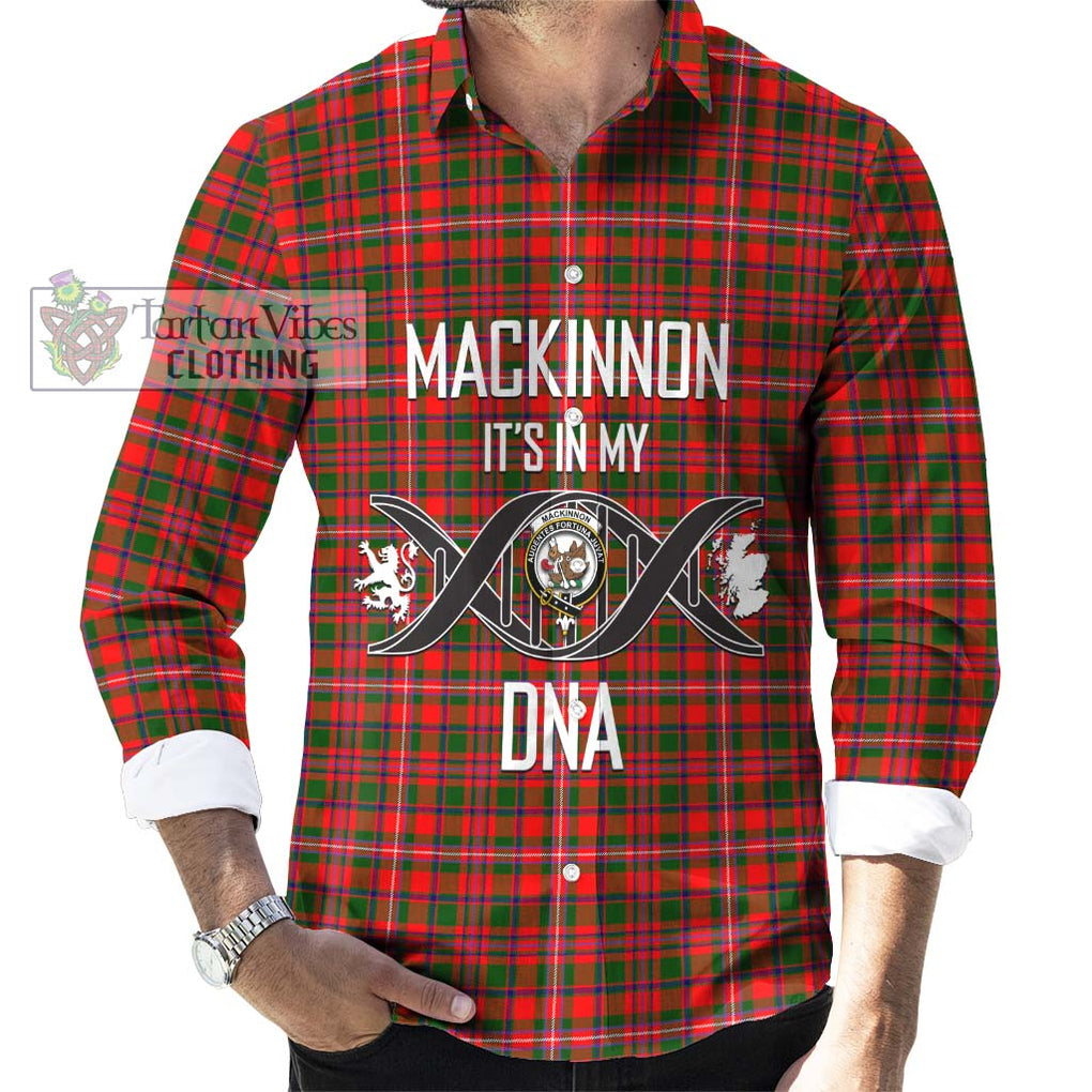 MacKinnon Modern Tartan Long Sleeve Button Shirt with Family Crest DNA In Me Style Men's Shirt S - Tartanvibesclothing Shop