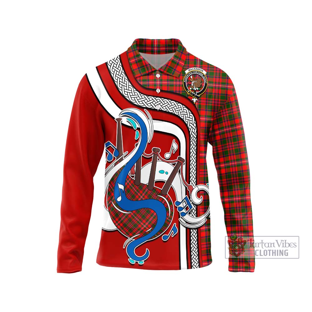 Tartan Vibes Clothing MacKinnon Modern Tartan Long Sleeve Polo Shirt with Epic Bagpipe Style