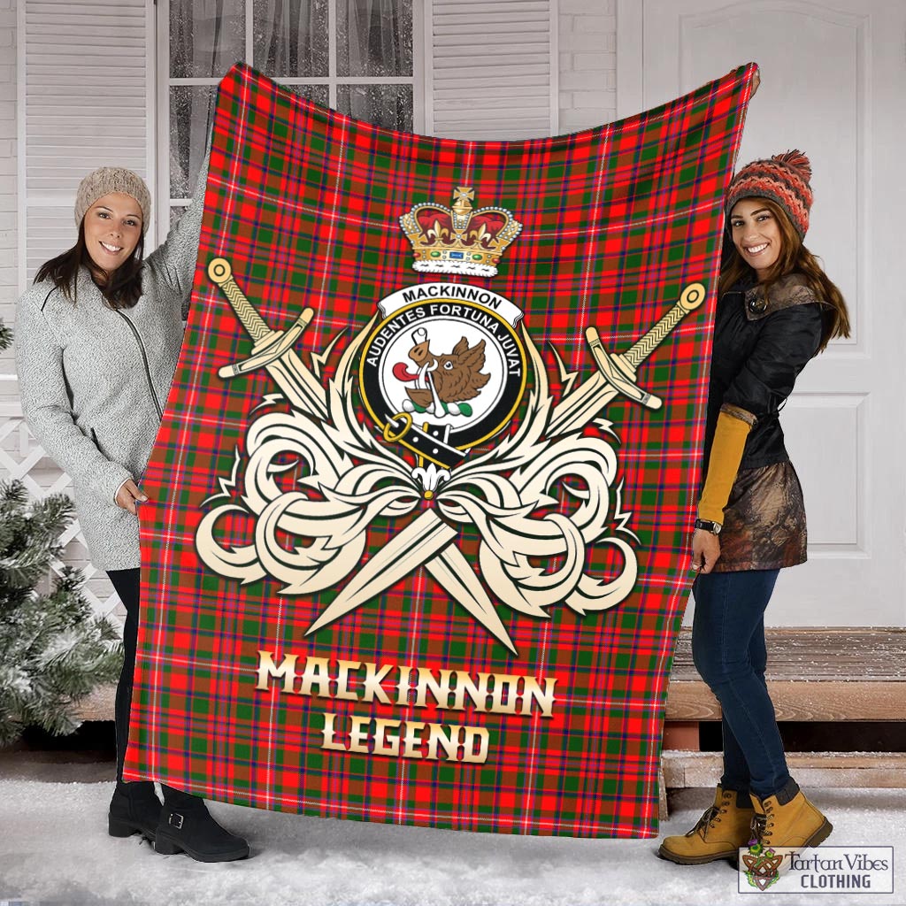 Tartan Vibes Clothing MacKinnon Modern Tartan Blanket with Clan Crest and the Golden Sword of Courageous Legacy