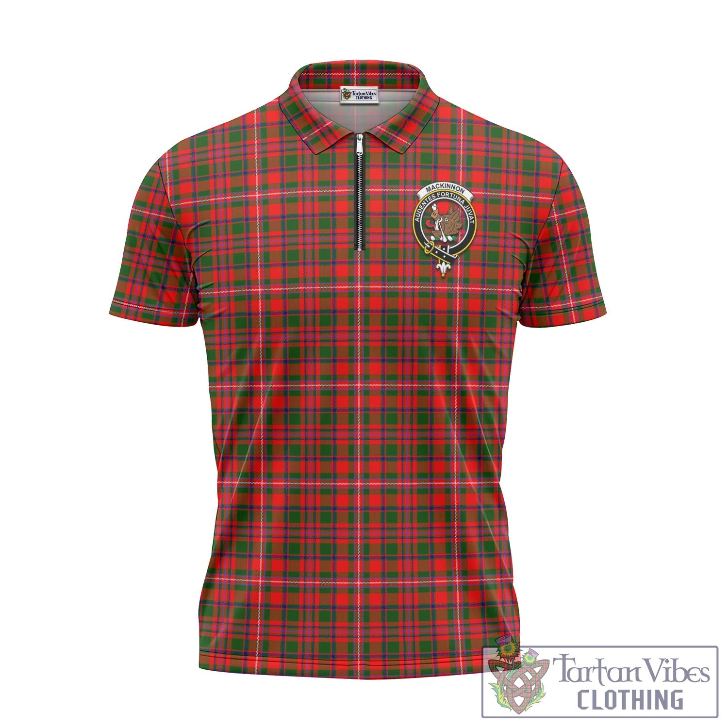 Tartan Vibes Clothing MacKinnon Modern Tartan Zipper Polo Shirt with Family Crest