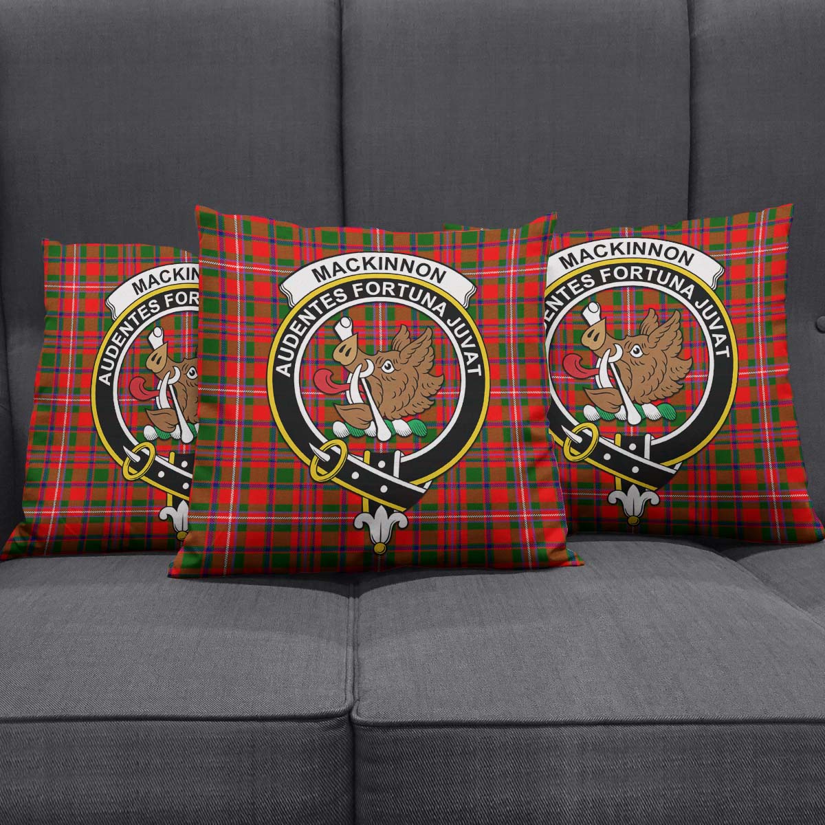 MacKinnon Modern Tartan Pillow Cover with Family Crest Square Pillow Cover - Tartanvibesclothing