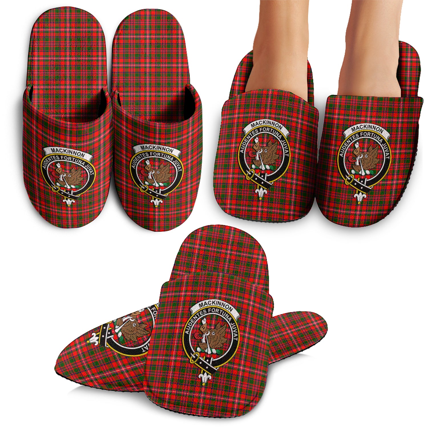 MacKinnon Modern Tartan Home Slippers with Family Crest - Tartanvibesclothing