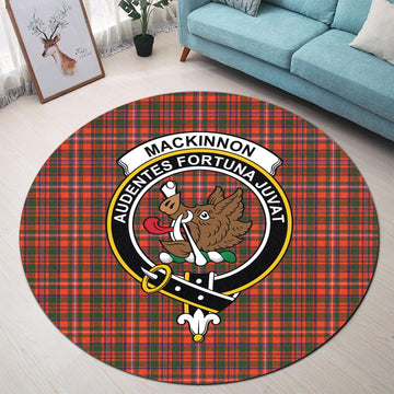 MacKinnon Modern Tartan Round Rug with Family Crest