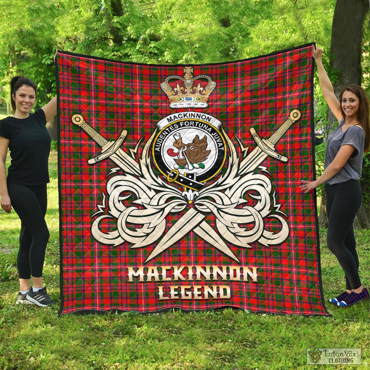 Tartan Vibes Clothing MacKinnon Modern Tartan Quilt with Clan Crest and the Golden Sword of Courageous Legacy