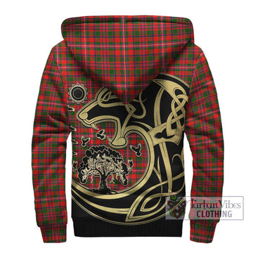 MacKinnon Modern Tartan Sherpa Hoodie with Family Crest Celtic Wolf Style