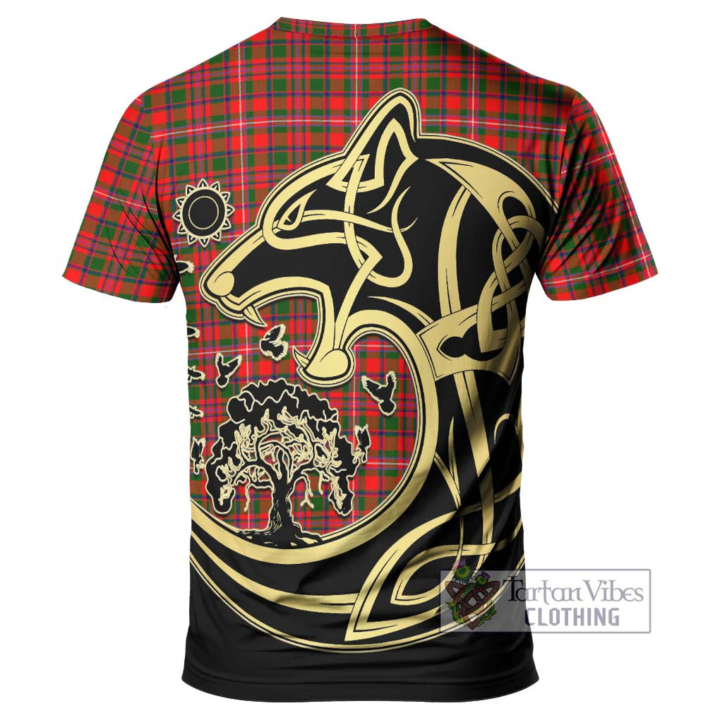 MacKinnon Modern Tartan T-Shirt with Family Crest Celtic Wolf Style - Tartan Vibes Clothing