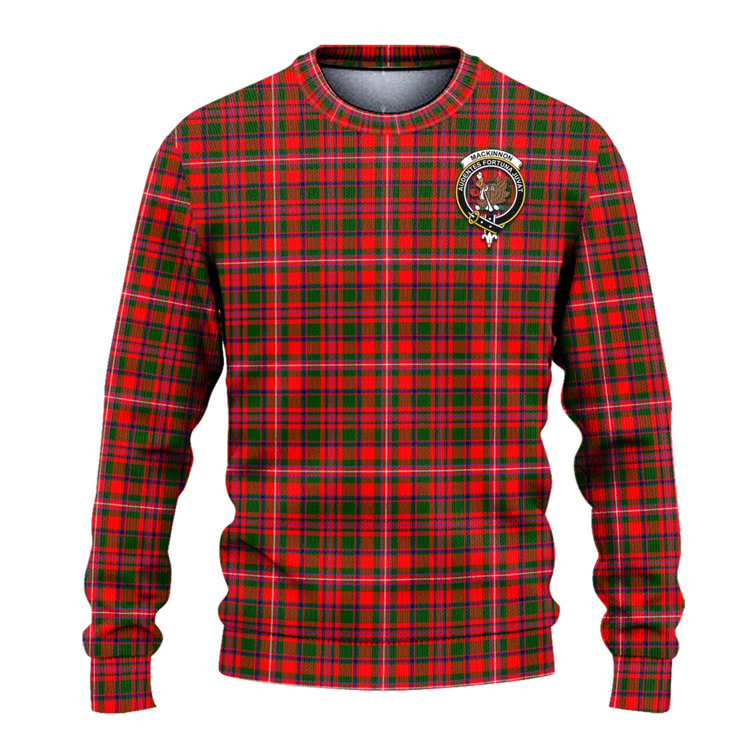 MacKinnon Modern Tartan Knitted Sweater with Family Crest - Tartanvibesclothing