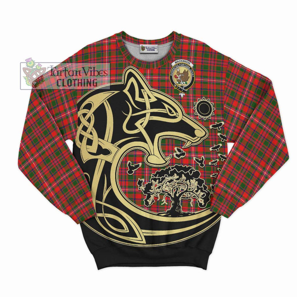 MacKinnon Modern Tartan Sweatshirt with Family Crest Celtic Wolf Style - Tartan Vibes Clothing